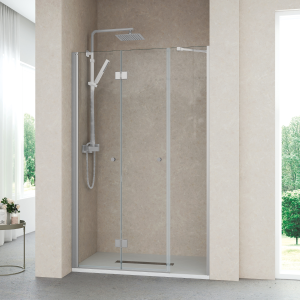 Mampara ducha frontal puerta plegable 1 fijo 105cm transparente cromo