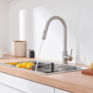 Grifo de cocina cepillado con 2 funciones, pulverizador extraíble, mezclado