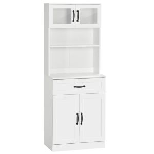 Alacena de cocina 60x38x161 cm mdf, vidrio templado color blanco Homcom