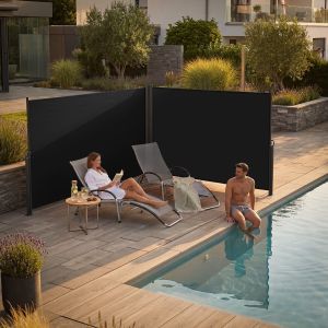 Tectake toldo lateral doble extensible enrollable, poliéster, 18x6 m negro