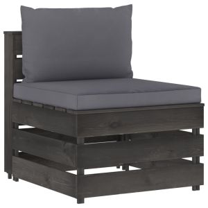 vidaXL sofá central seccional con cojines madera impregnada gris
