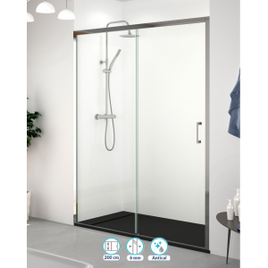 Mampara ducha frontal 1 puerta 1 fijo | transparente | cromo 110 cm
