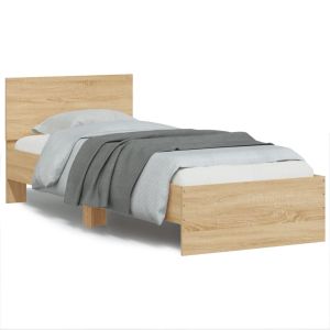 Cama cabecero luces LED roble sonoma 90x190 cm reg3484