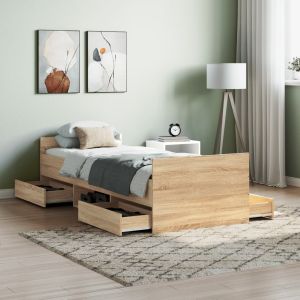 Cama con cabecero piecero roble sonoma 75x190 cm