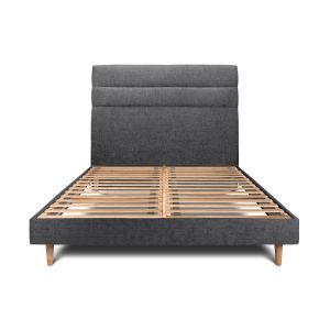 Cama 135x190 cm con cabecero en línea - tejido lienzo mate - negro