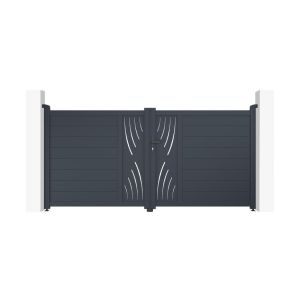 Puerta batiente regulable ancho 3m veleta h.140cm aluminio gris