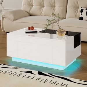 Mesa de centro extensible en blanco y negro brillante.