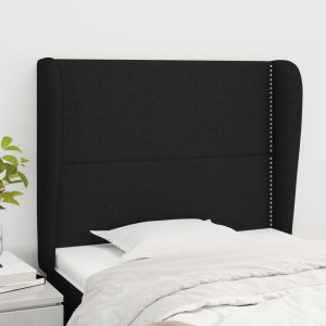 Cabecero con orejas de tela negro 93x23x118/128 cm