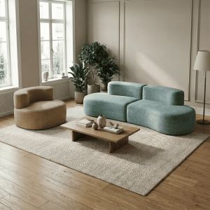 Pack lounge sofá y fauteuil - verde salvia y arena