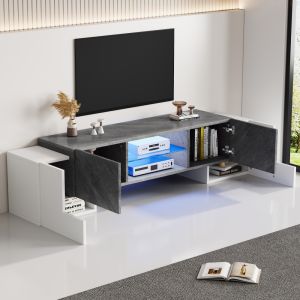 Mueble de tv con 4 puertas y LED blanco gris 46,5x180x40cm