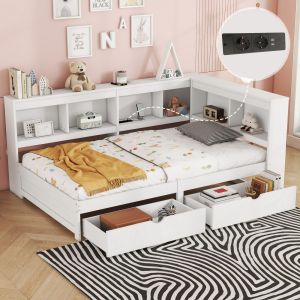 Sofá cama 90x200cm con 2 cajones y usb tablero mdf – color blanco