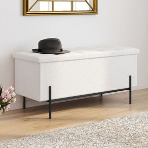 Banco arcón de bouclé blanco con patas de metal negro 100 cm