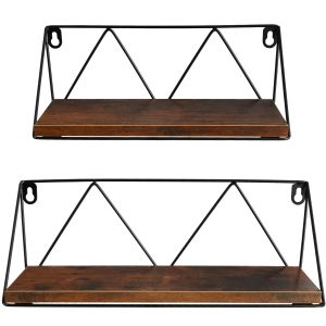 2 estantes de pared, madera y acero, 15kg, fondo 13 cm, madera oscura