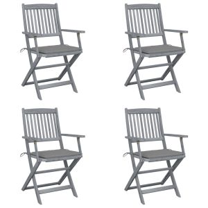 vidaXL sillas de jardín plegables 4 uds cojines madera maciza acacia