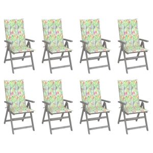 vidaXL sillas de jardín reclinables y cojines 8 uds madera acacia gris