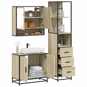 Set de muebles de baño 3 pzas madera contrachapada roble sonoma esb8963