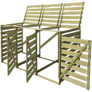vidaXL cobertizo triple de contenedor de basura madera impregnada 240l