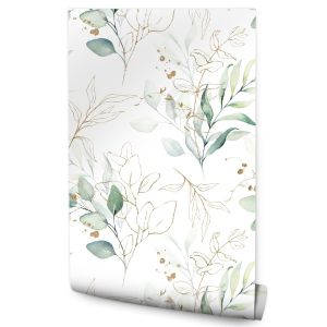 Papel Pintado Para Dormitorio Con Hojas Acuarela Y Naturaleza 53cm x 10m