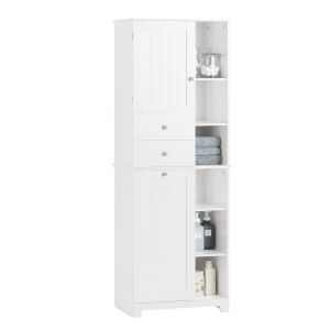 Armario alto de baño con estantes y cesto blanco bzr104-w sobuy