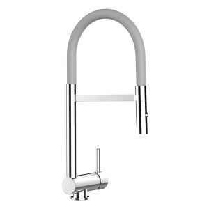 Grifo cocina abatible 6cm cromado caño flexible gris ducha 2chorros