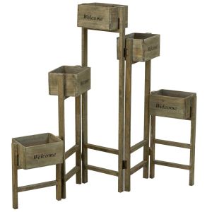 Soporte con 5 cestos de madera marrón 124x15x90,5