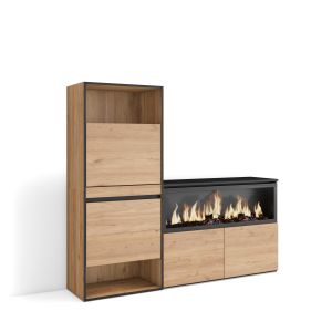 Zapatero, 167x35x145cm, roble, chimenea eléctrica xxl