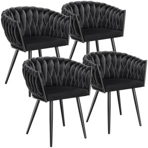 4 sillas de comedor de terciopelo, diseño anudado 60,5x 55x75 cm negro