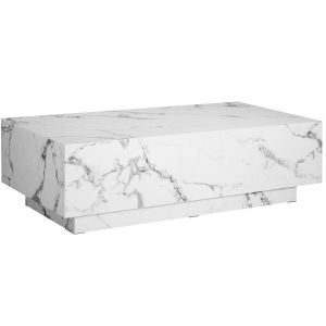 Tectake mesa de centro, mdf aspecto mármol, carga 45kg, 120x60x35cm, blanco
