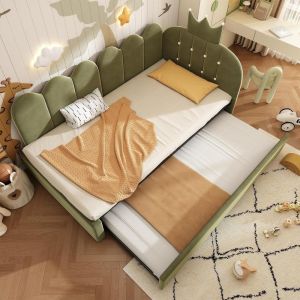 Canapé lit en l con cama nido 90x200cm y cajón, terciopelo verde