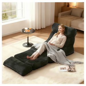 Sofá cama individual plegable franela negra con respaldo ergonómico