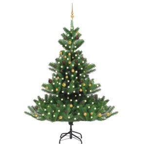 vidaXL árbol de navidad abeto nordmann con LEDs y bolas verde 240 cm