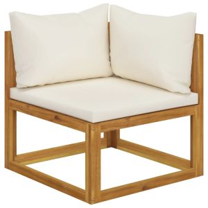 vidaXL sofá de esquina seccional y cojín blanco crema madera de acacia