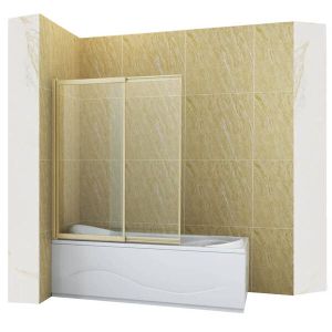 Mampara de bañera 2 hojas vidrio transparente, 85x150 cm, perfil dorado