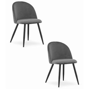 Silla valora bello, terciopelo gris oscuro, patas negras, juego de 2