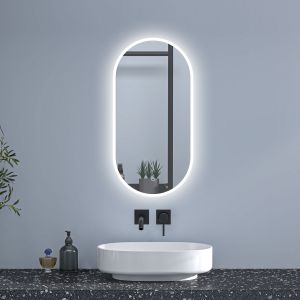 Espejo de baño LED 450 x 900 mm, ovalado, antivaho, luminosidad regulable