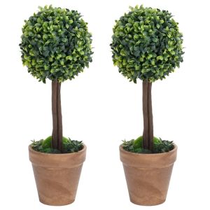 vidaXL plantas de boj artificial 2 uds forma bola maceta verde 33 cm