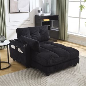 Sillón relax pana negra con carga, portavasos y bolsillo lateral