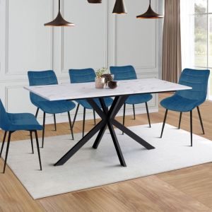 Mesa de comedor moderna de mármol blanco y metal - 160 cm