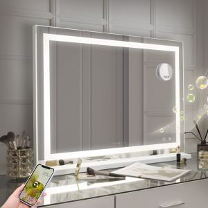 VANITII Espejo maquillaje con luz bluetooth tocador pared blanco 80 x 58 cm