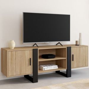 Mueble tv industrial 2 puertas madera y negro 140 cm
