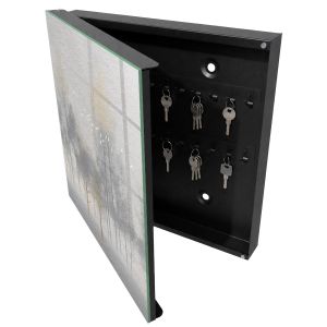 Guardallaves decorativo 30x30x5 bosque brumoso, apertura izquierda