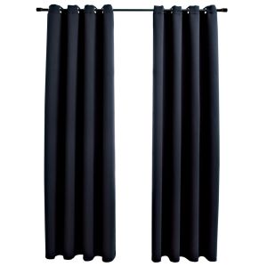 vidaXL cortinas opacas con anillas de metal 2 uds negro 140x225 cm