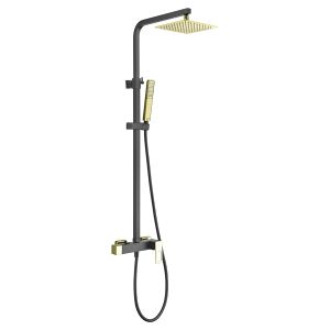 Columna de ducha monomando extensible color negro mate y oro brillo