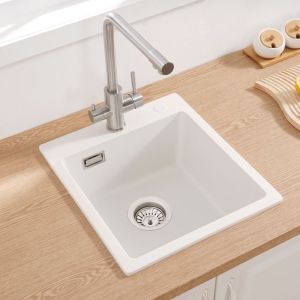 Fregadero de cocina - granito - 1 cubeta - blanco - 40x45x20cm - anti-olor
