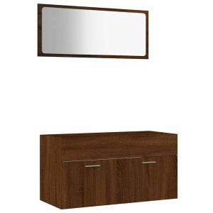 vidaXL set de muebles baño 2 pzas madera contrachapada marrón roble