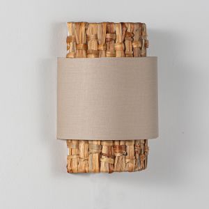 Aplique véla beige, ratán/textil, E27, boho