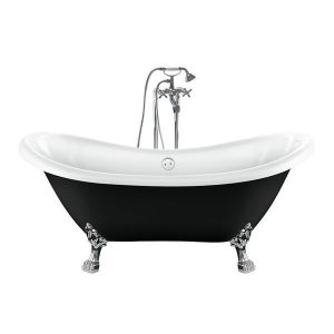 Bañera con patas darlington negra  175 cm patas león cromadas