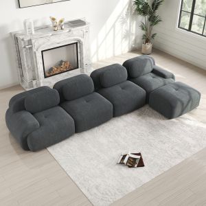 Sofá modular en l de pana gris 4 plazas con chaise longue sin montaje