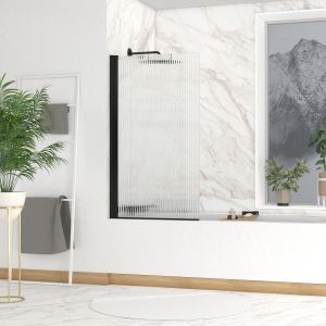 Mampara bañera 80x140 cm perfil negro + cristal templado ondulado