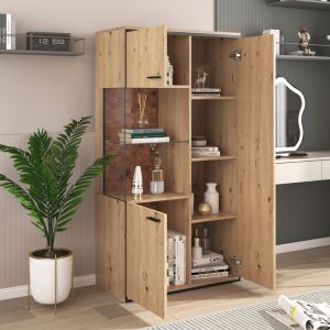 Vitrina con LED 1 puerta natural 150x77,5x40cm